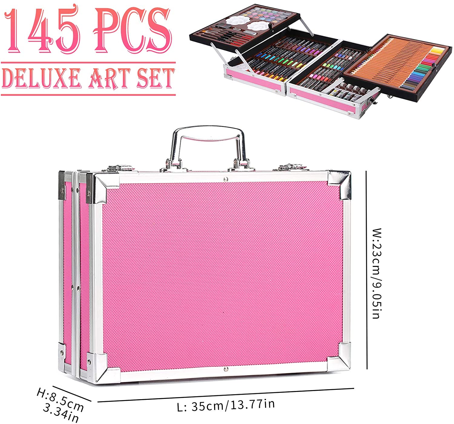 145 PCS Artists Aluminium DELUXE Art Set Case Colouring Pencil Painting  Suitcase